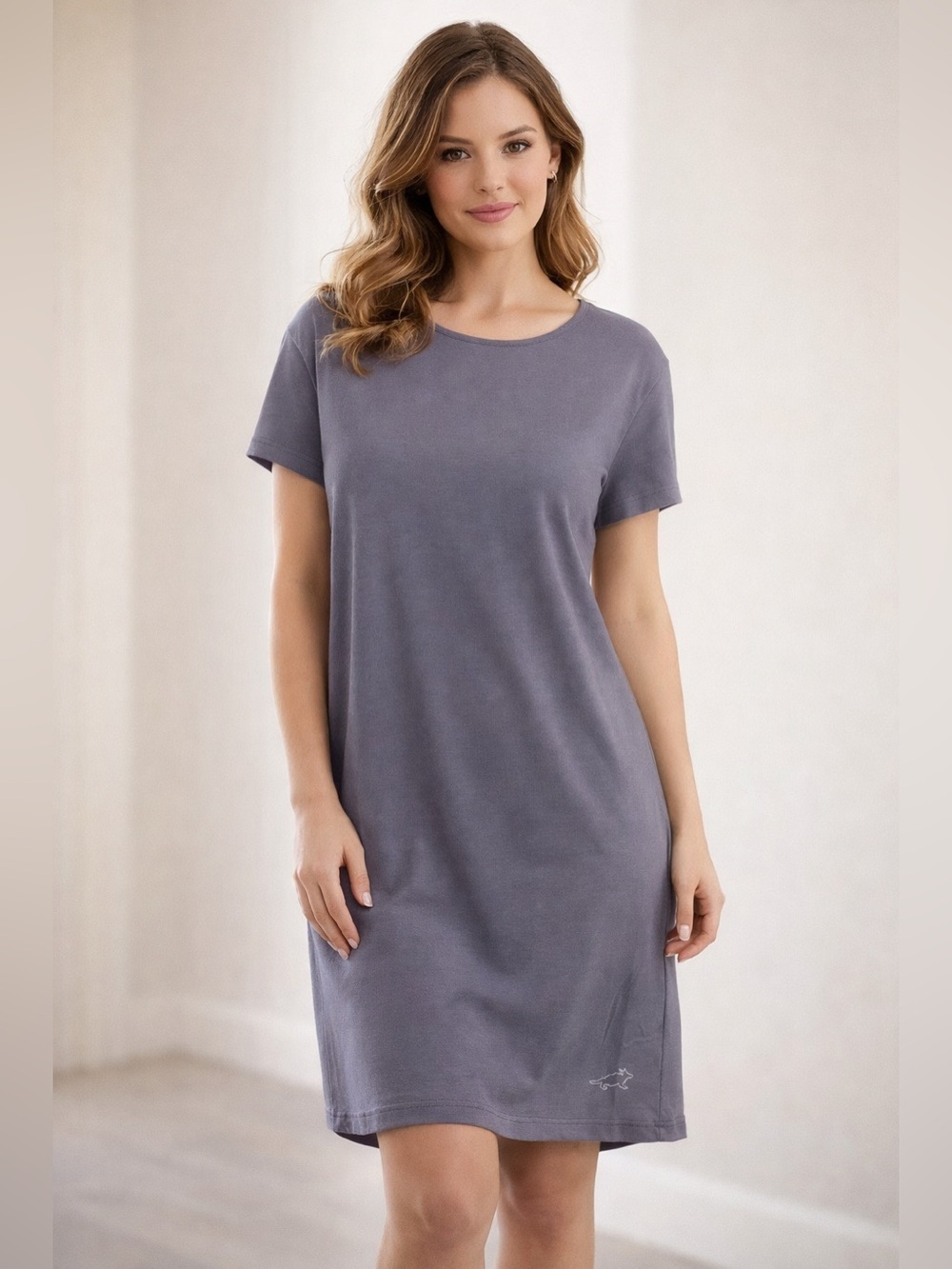 Horny Toad Tomboy T Shirt Dress Slate Gray Knit Sz M Stretch Knee Length Cotton